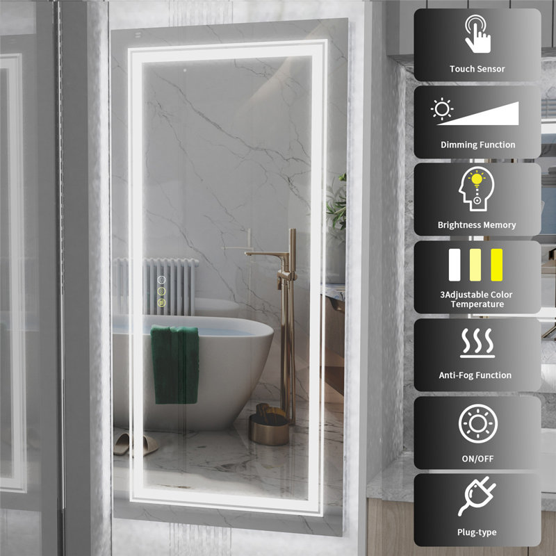 Orren Ellis Extra Large Dual Led Strips Lighted Bathroom/vanity Mirror ...